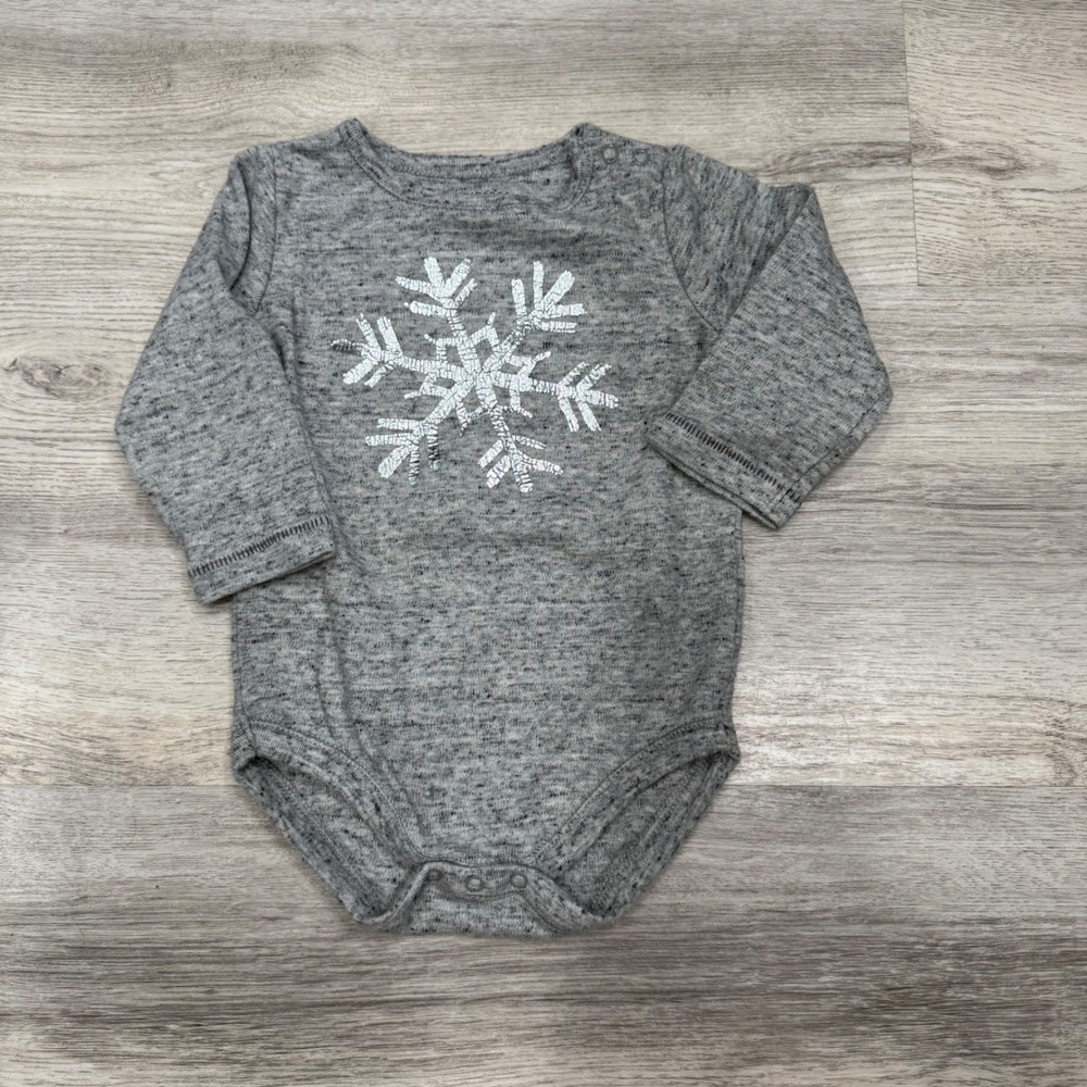 Gymboree Baby Grey Marl Long Sleeve Snowflake Bodysuit 3-6 Months Holiday Winter